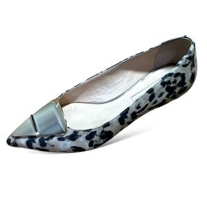 JORGE BISCOFF Genuine Leather Animal Print Pointy Toe Flat with Goldtone Detail